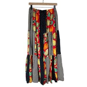 Lucia Lukken Vintage Patchwork Printed Broomskirt Maxi Skirt